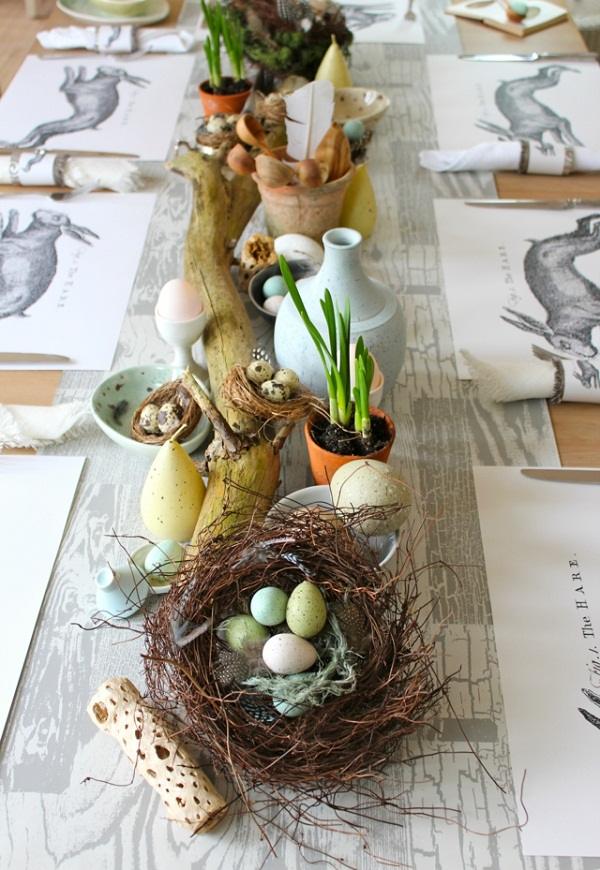 Easter decoration ideas table runner egg nest rustic style decor