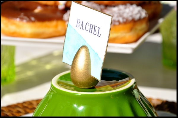 Easter dinner table setting golden egg place card