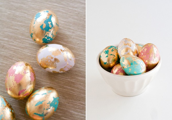 eggs craft ideas glittering marble effect gold leaf decoration