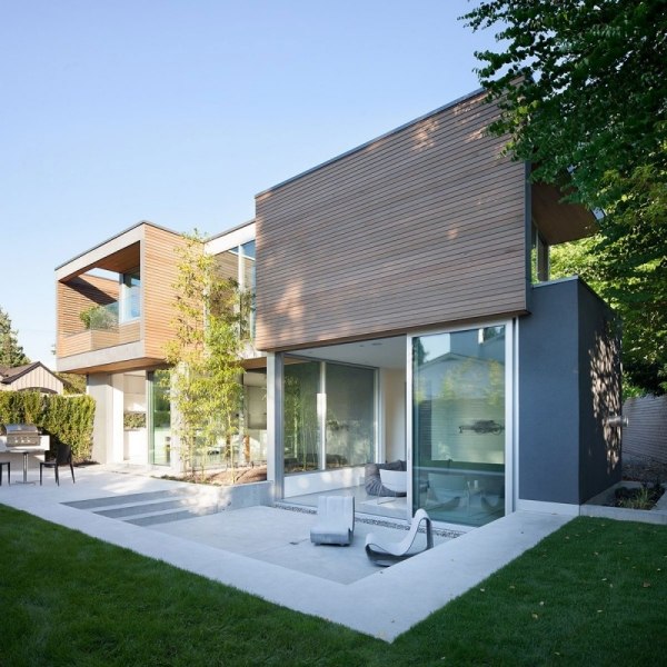 box shaped modern home cedar cladding glass doors Findlay Residence 