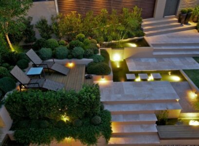 Garden-design-terracing-lighting-concrete-paving-stone-recessed-lighting-stairs