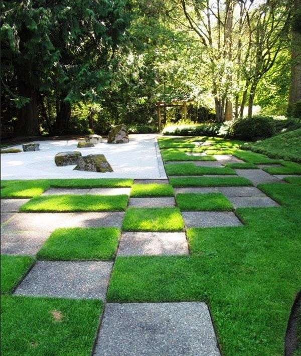 Zen garden design gravel stones grass patio decorating ideas