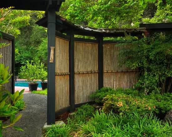 Japanese style bamboo front yard garden fence ideas