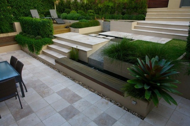 Landscape terrace design ideas pebbles perennials