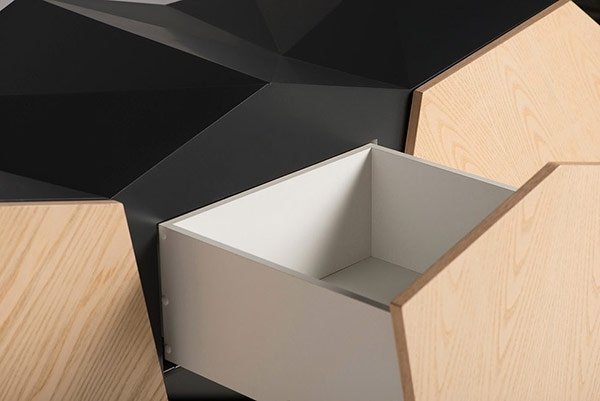  furniture design walnut cabinet drawers futuristic shape