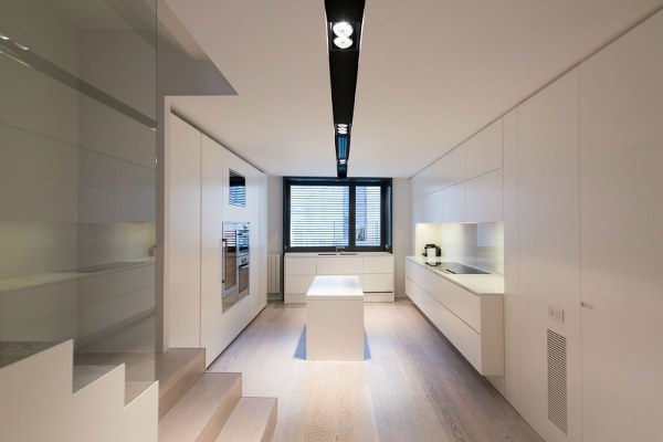 minimalist kitchen modern home white cabinetry big window