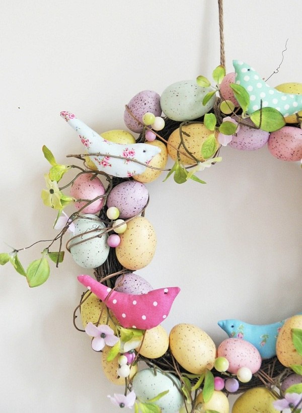 easter front door wreath eggs birds