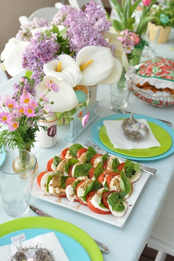 easter party table decoration food flowers arrangements