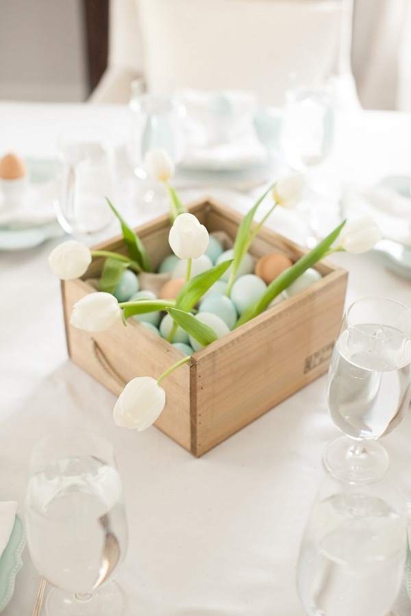 elegant easter centerpiece white tulips in box