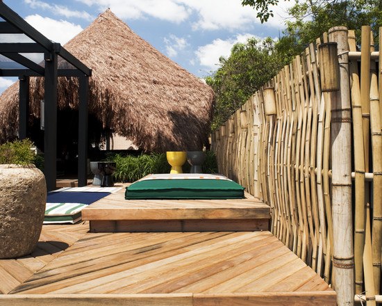exotic garden design ideas bamboo fence wooden deck privacy 