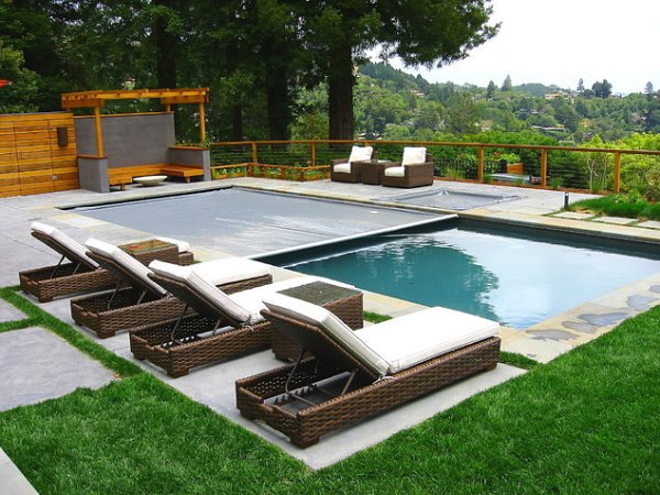 exterior landscape swimming pool chairs sitting area