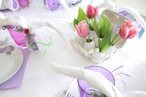 stylish easter table decoration ideas white purple