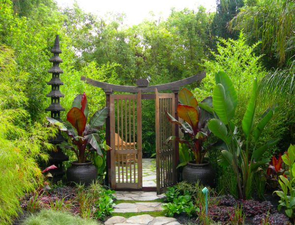 garden gate backyard landscaping asian style entrance stone path