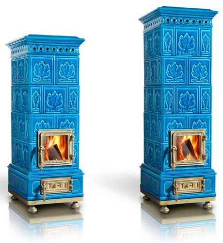 wood burning stoves traditional design ceramic tiles blue