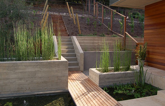 architecture ideas concrete walls stairs wooden path