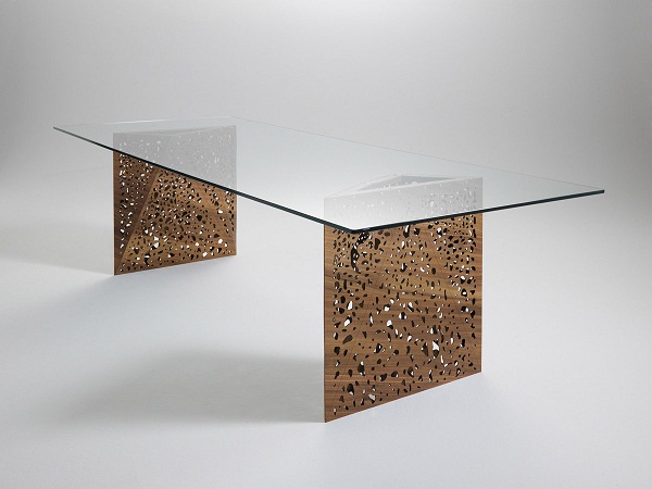 living room contemporary table glass top laser cut leg sides