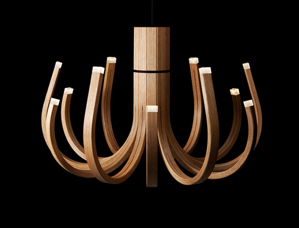 mikko paakkanen JUNE LED lights chandelier natural wood for Nikari