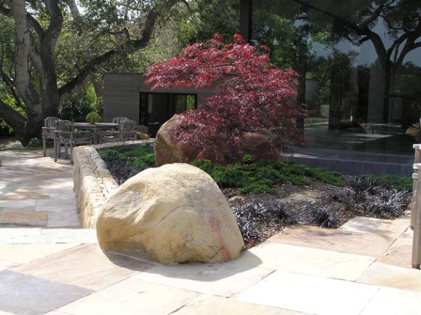 minimalist japanese garden design rock maple tree outdoor furniture