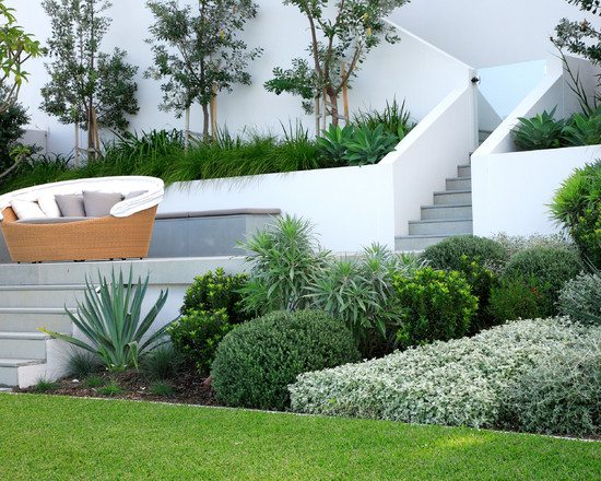 modern architecture and white retaining wall