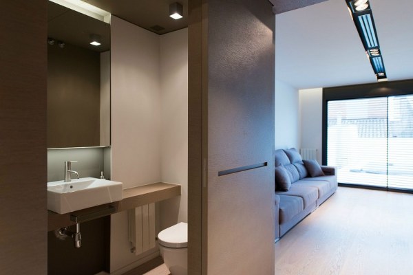 modern bathroom with vanity sink wide mirror by ph5 studio