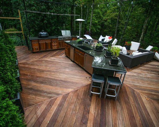 outdoor kitchen space seating area