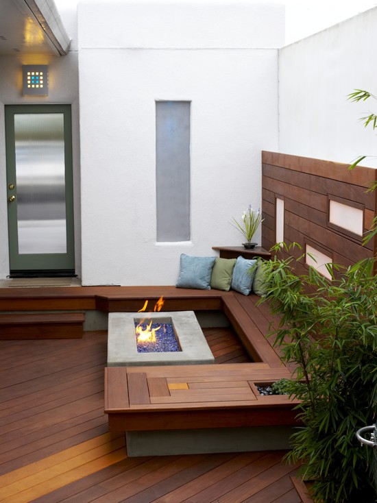 modern deck ideas small space fireplace benches