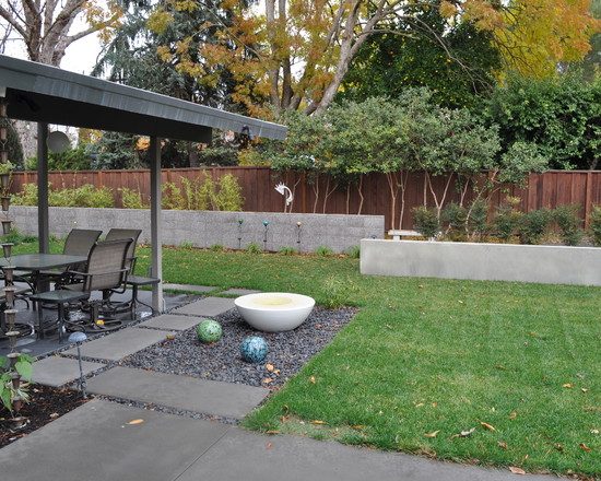 patio landscaping and modern furniture