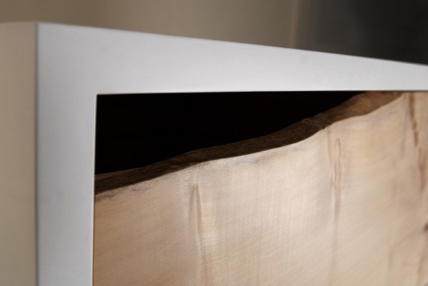 raw wood cabinet recessed corners