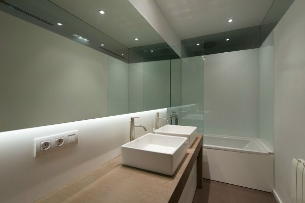 small bathroomwooden vanity ceramic sinks bathtub Cervantes house