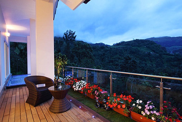 flower containers on railings spectacular view