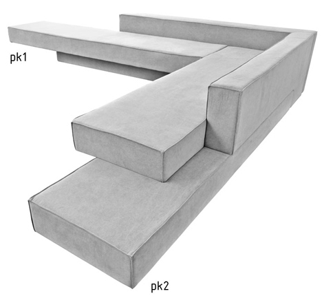 Cantilevered grey sofa by Paulo Kobylka two models form one big seating area