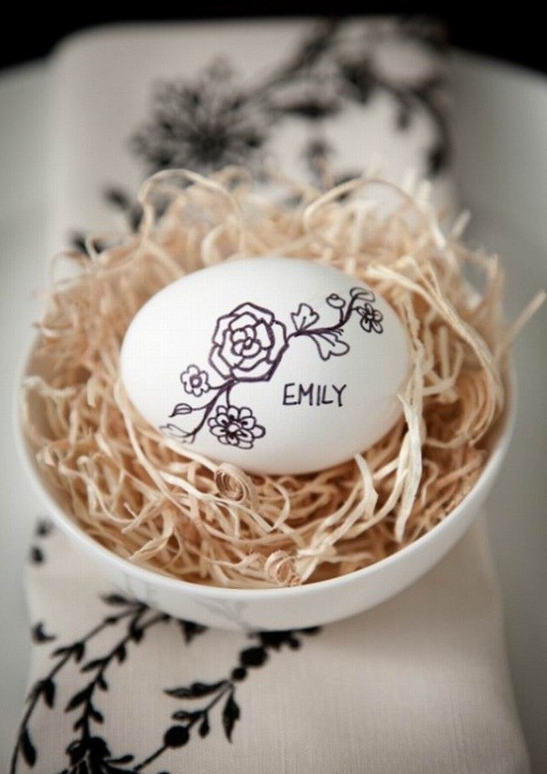 DIY handmade eggs decoration black white table decor