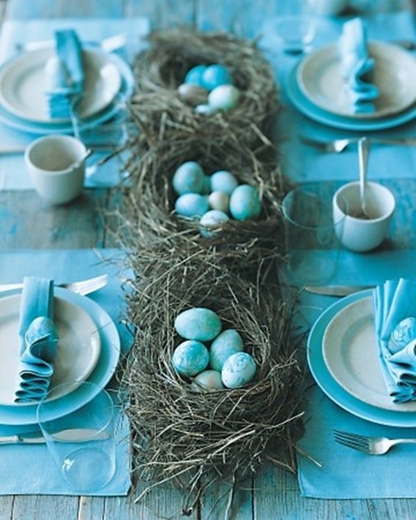 easter decoration ideas marble eggs table centerpiece