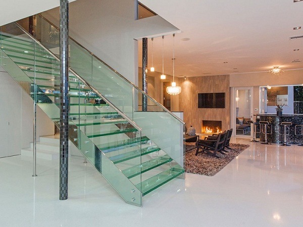 Glass staircase stainless steel railing interior design solutions 