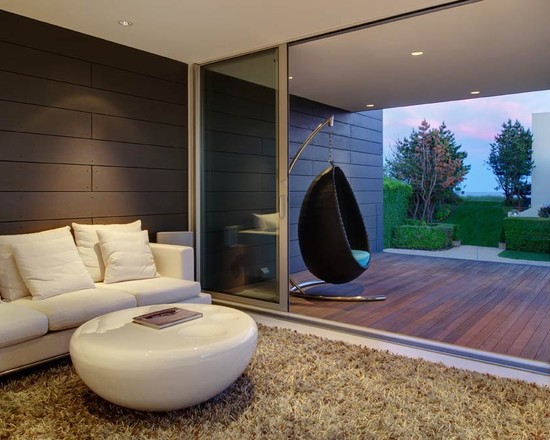 Living room interior design glass wall coffee table shaggy carpet
