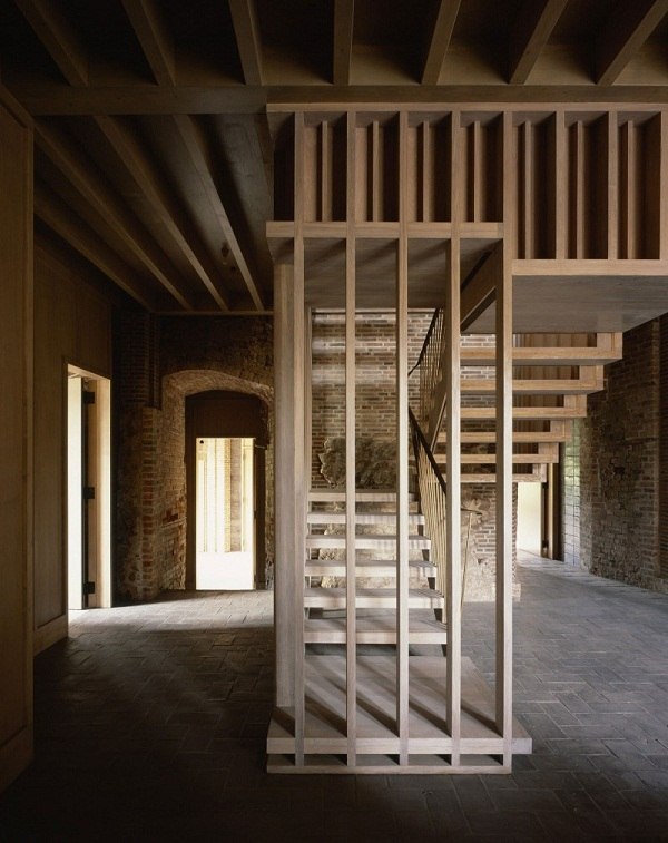 Modern floating wooden stairs Astley Castle