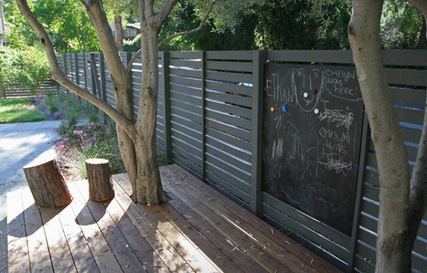 Wooden fence panels patio area playground children