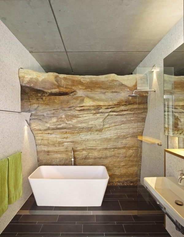 bathroom design ideas modern bathtub mosaic tiles natural stone