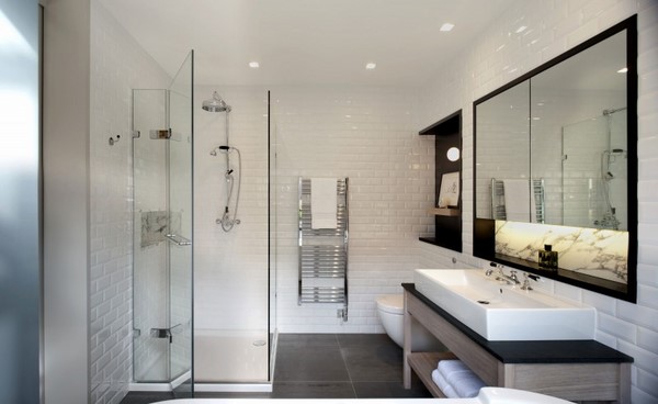 bathroom-design-white-wall-tiles-glass-shower-wooden-washbasin-shelves