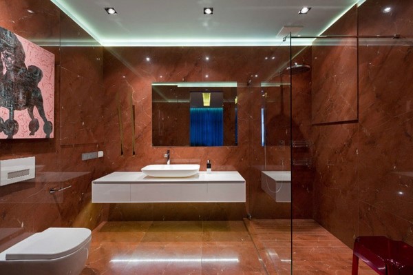 bathroom ideas pictures modern tiles red marble glass shower white furniture