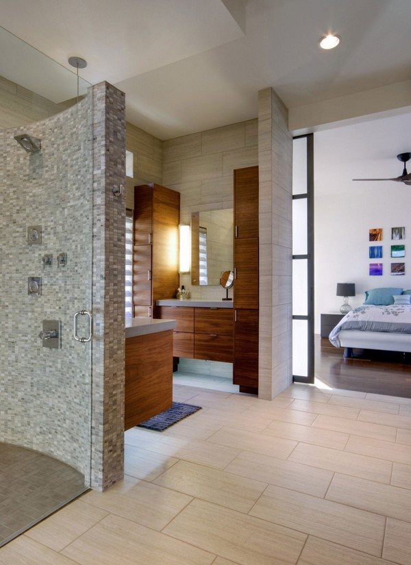bathroom modern furnishings wooden bathroom furniture mosaic shower area