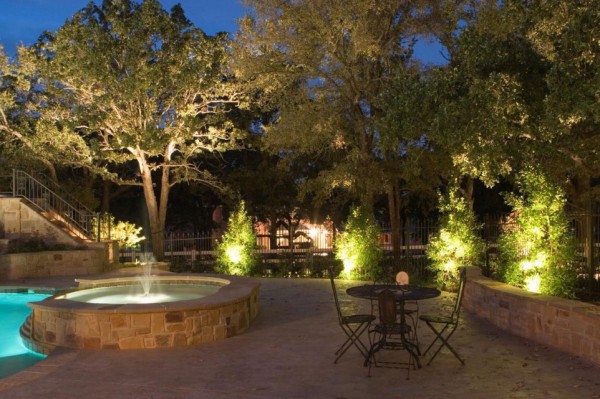 beautiful garden lighting pool jacuzzi outdoor table