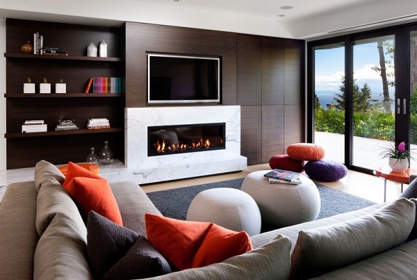 classic design living room ideas dark wood neutral color sofa Burkehill Residence