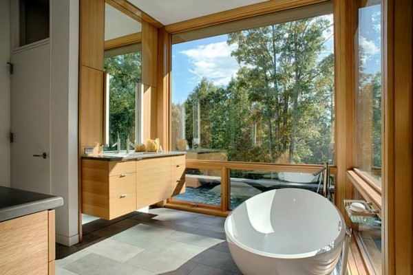 contemporary bathroom design wooden frame vanity oval bathtub