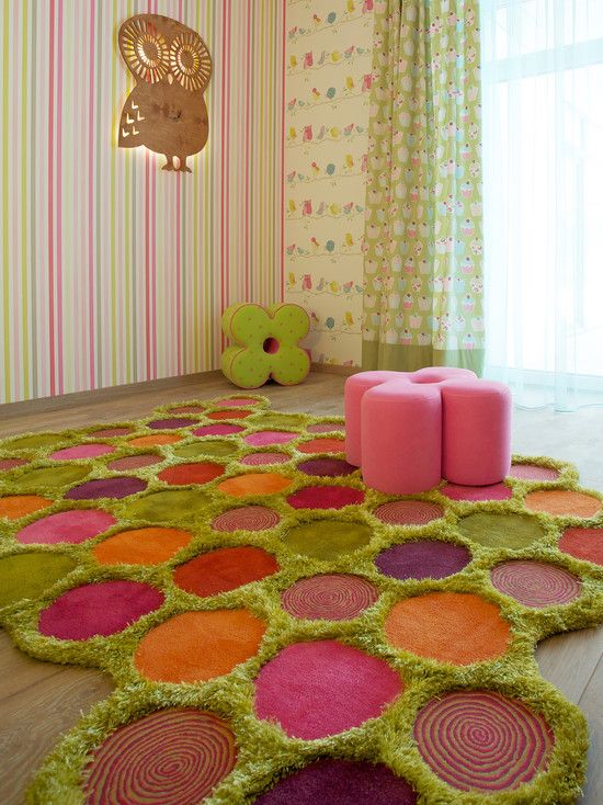contemporary kids room pink green flower pattern
