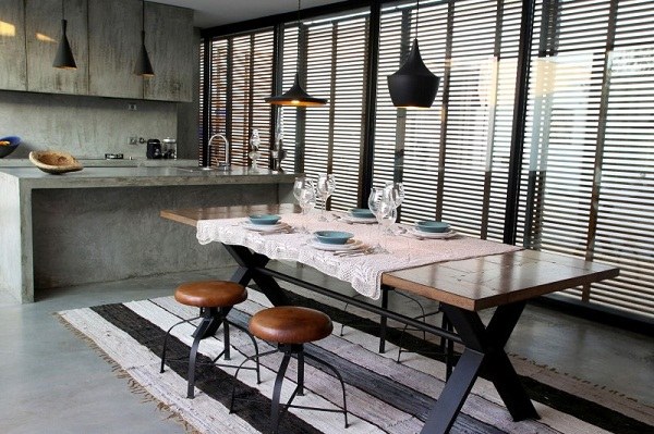 dining area design industrial chic solid wood concrete steel 