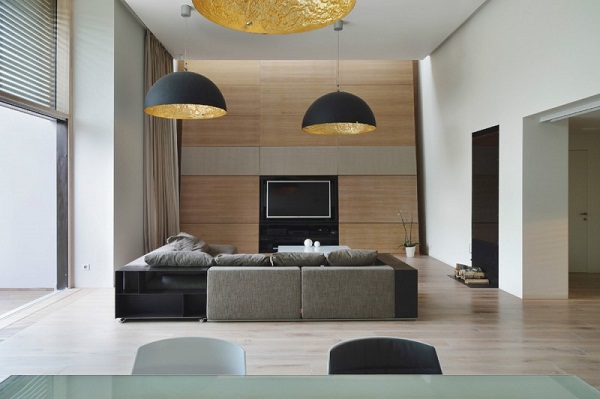 stylish wood panels accent pendant lighting fixtures