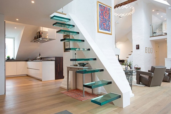 home interior modern stairs design glass staircase Loft in Kungsholmen