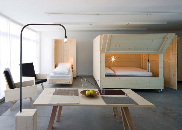 innovative furniture design Harry Thaler Atelierhouse residence project pine wood 