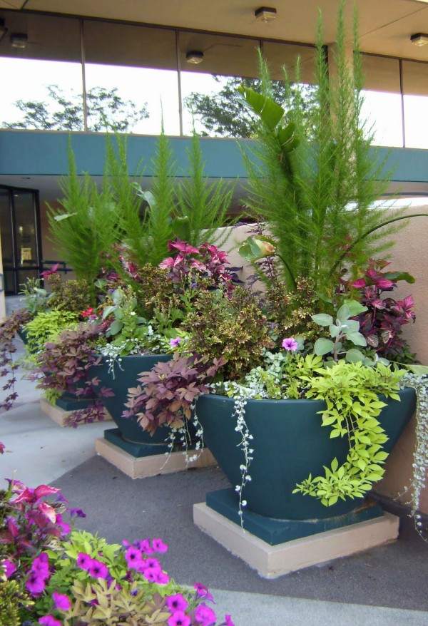 landscape design big flower pots variety of flowers retaining wall